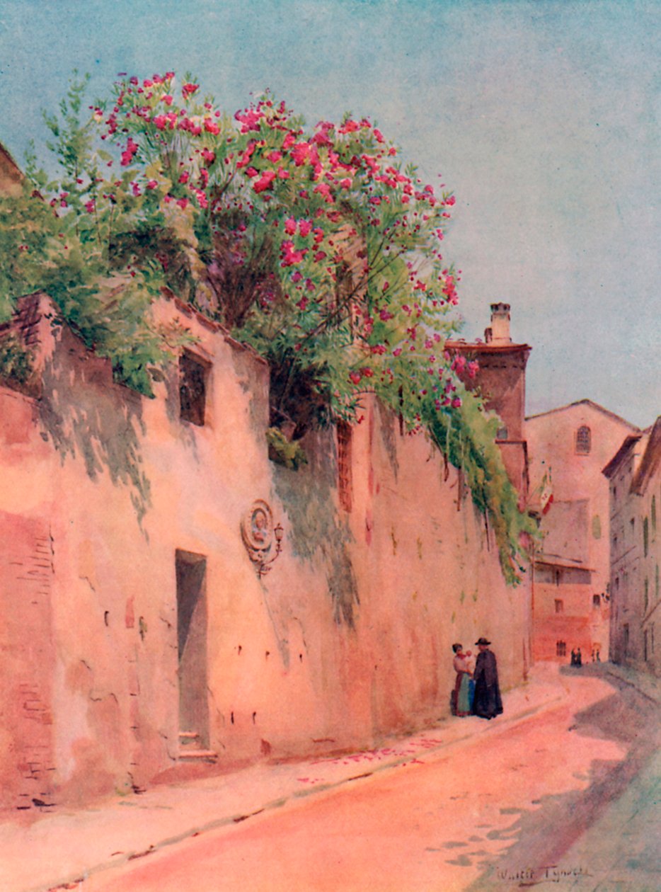 Via Delle Sperandie, Siena (kleurenlitho) door Walter Frederick Roofe Tyndale