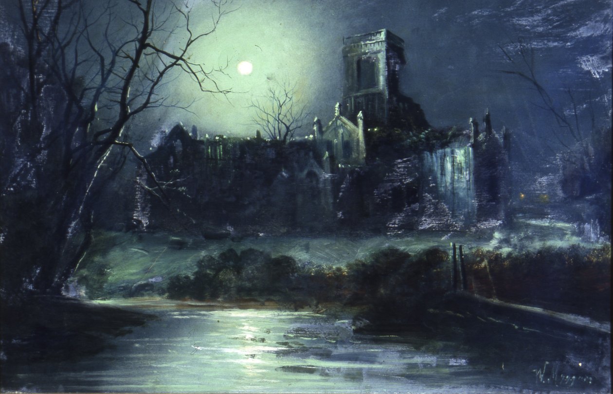 Kirkstall Abbey bij maanlicht door Walter Linsley Meegan