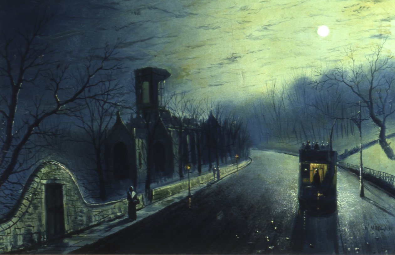 Kirkstall Abbey bij maanlicht door Walter Linsley Meegan
