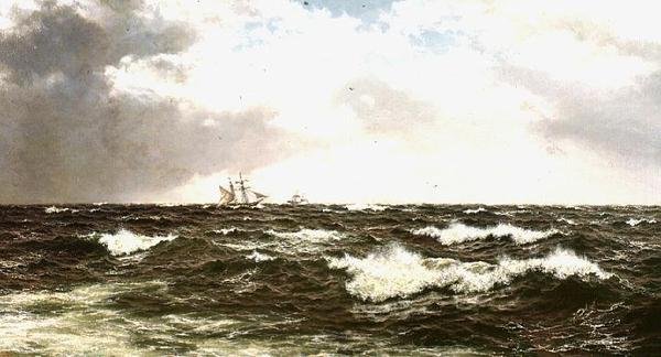 Zeegezicht met schepen in het midden van het kanaal door Walter Shaw