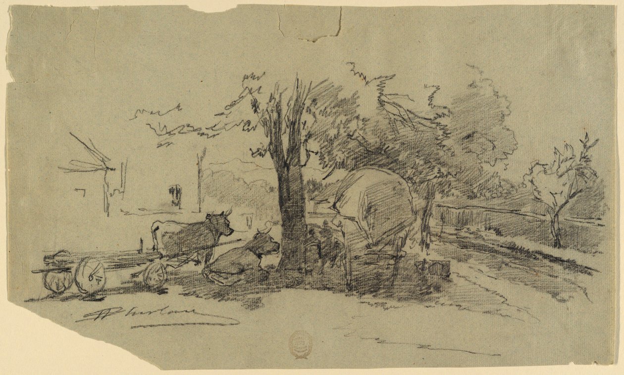 Een dorpsplein door Walter Shirlaw