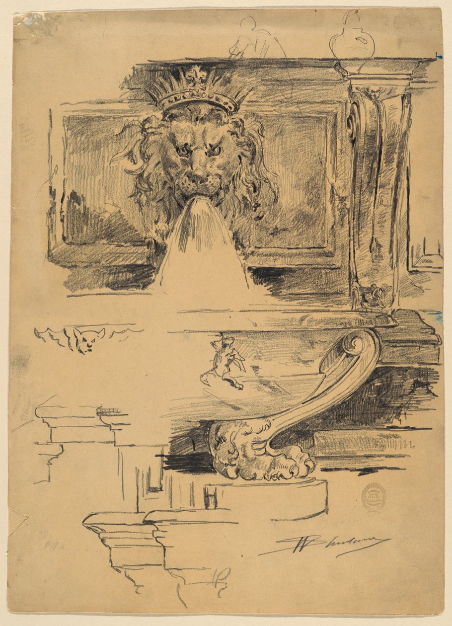 Studie van een fontein, Italië door Walter Shirlaw