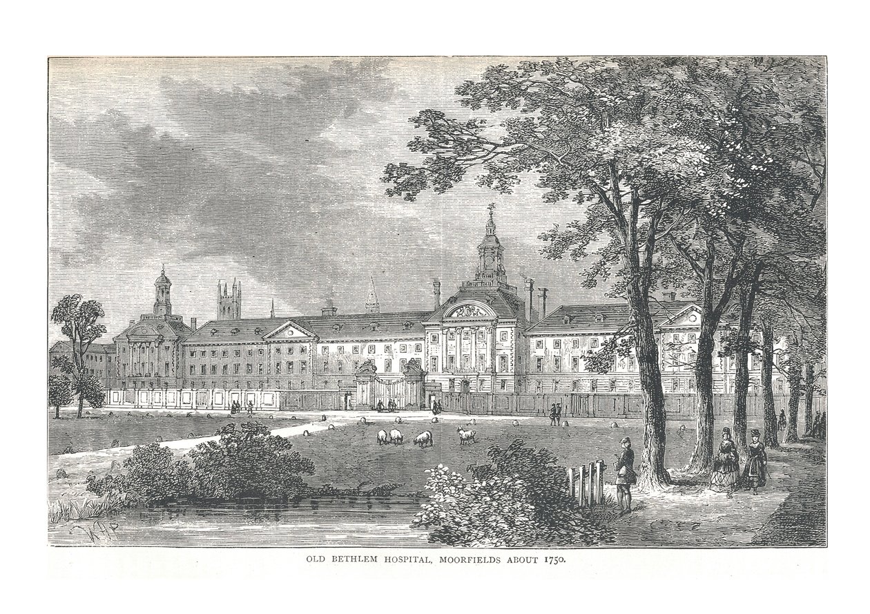 Oude Bethlem Ziekenhuis. Moorfields rond 1750, 1878 door Walter Thornbury