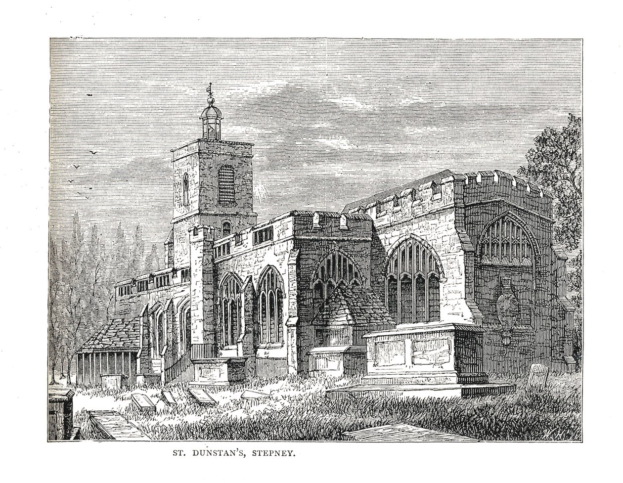 St. Dunstans Stepney. Vanuit een uitzicht genomen in 1803 door Walter Thornbury
