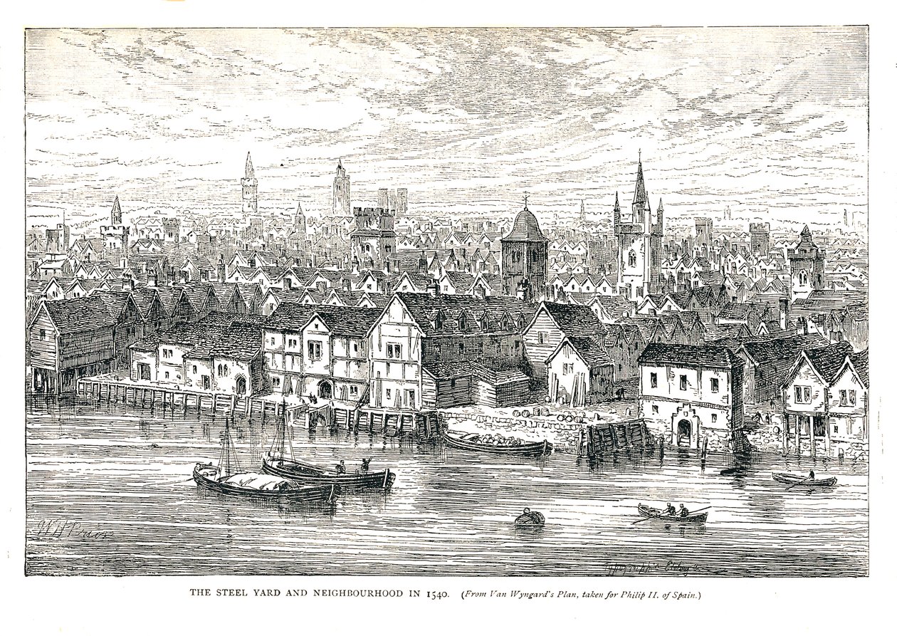 The Steel Yard Iron Wharf en Buurt in 1540. Aan de rivier, 1878 door Walter Thornbury