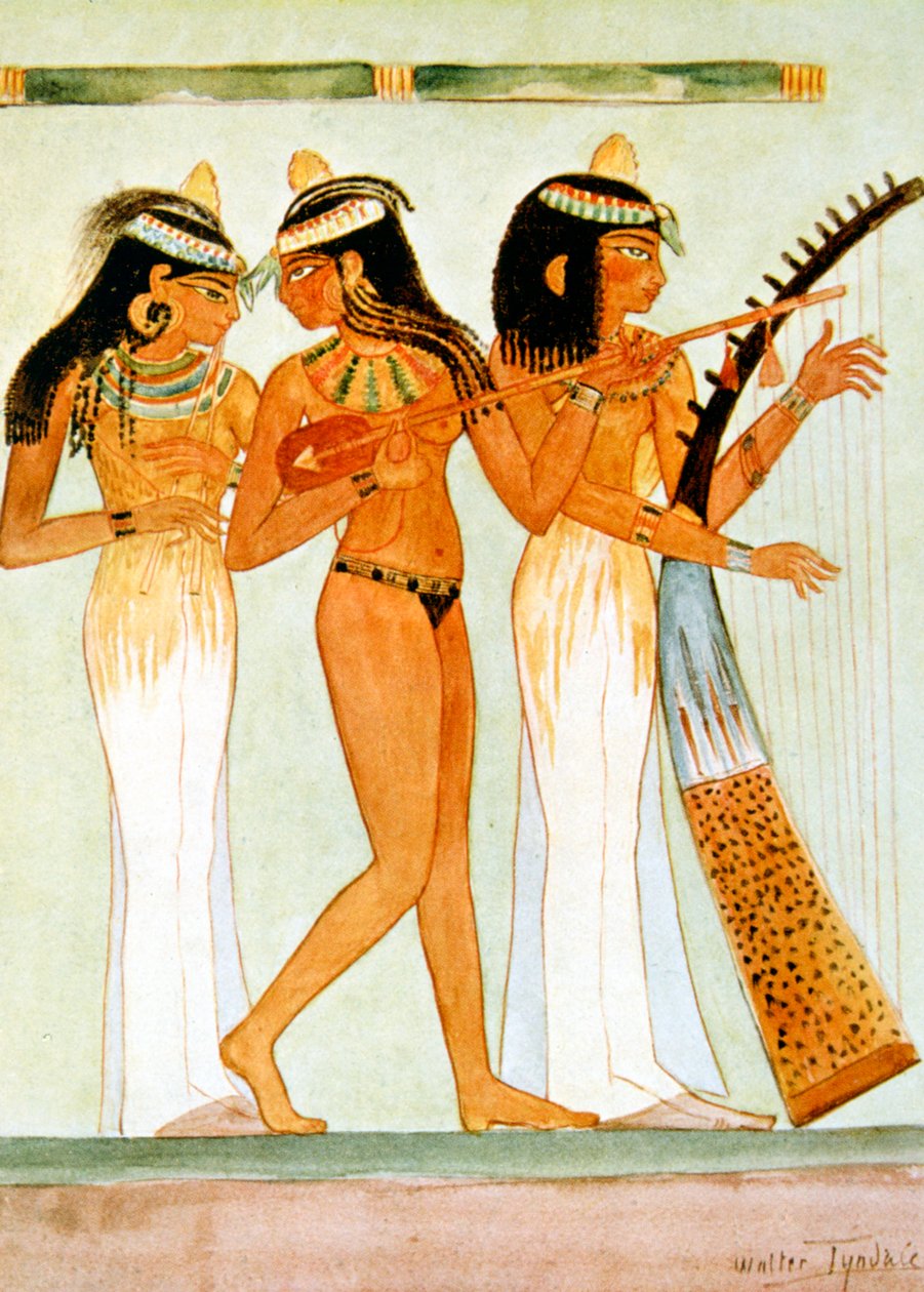 Oude Egyptische muzikanten en een danseres, 1910 door Walter Tyndale