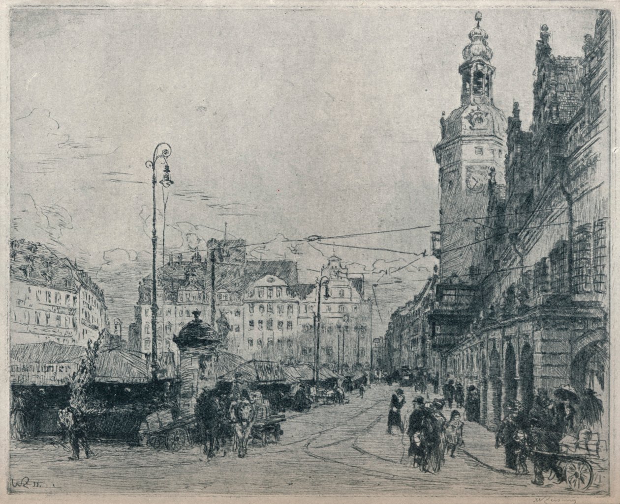 Marktplaats, Leipzig, ca. 1913 door Walter Zeising