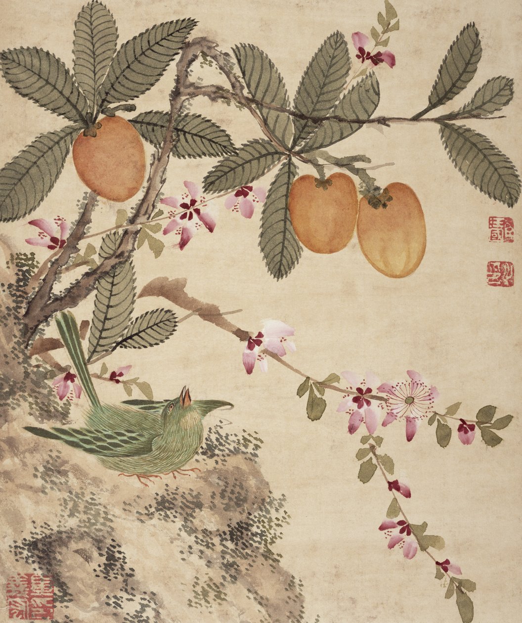 Een van een reeks schilderijen van vogels en fruit, eind 19e eeuw door Wang Guochen