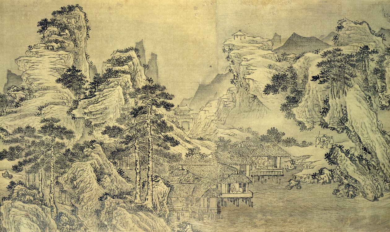 Uitzicht vanaf het Keyin Paviljoen op het Paradijs (Baojie) Berg, 1562 door Wang Wen
