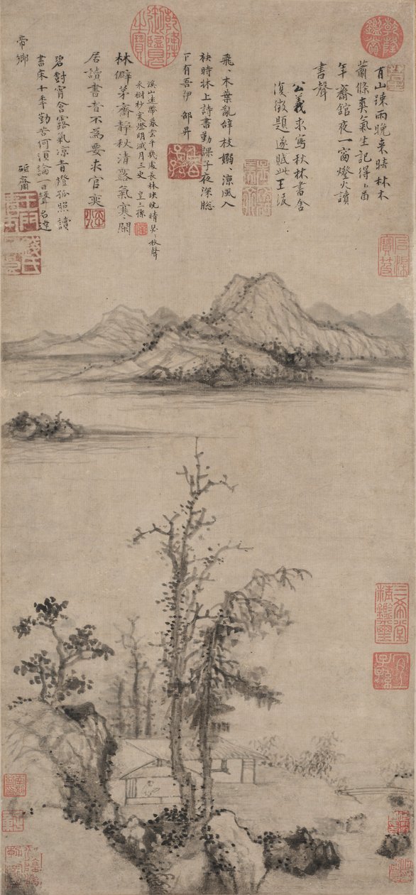 Toevluchtsoord van een geleerde te midden van herfstbomen, Ming-dynastie 1368-1644 door Wang Fu