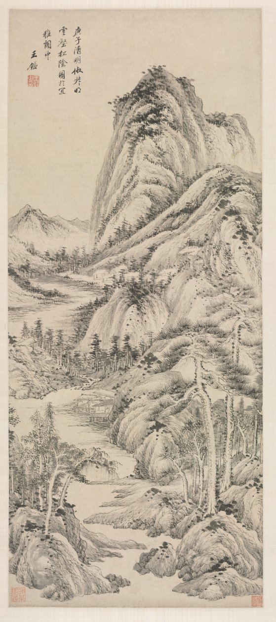 Schaduw van dennen in een bewolkte vallei, 1660 door Wang Jian