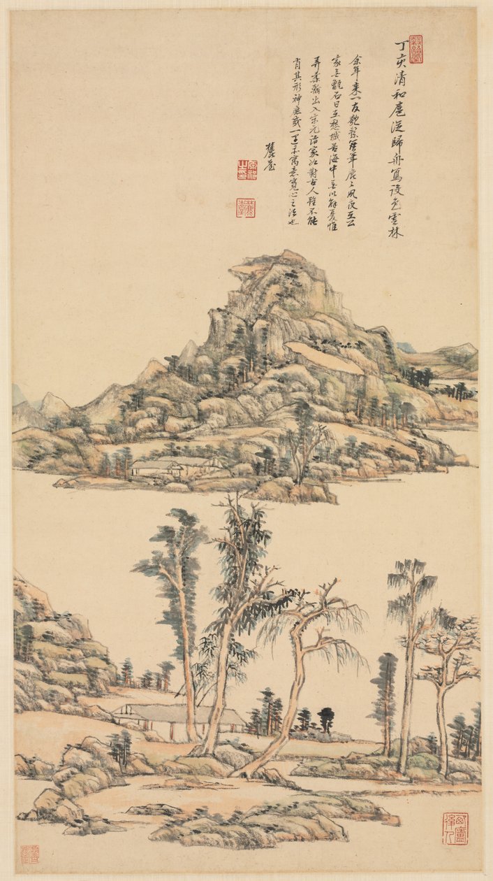 Landschap in de kleurstijl van Ni Zan door Wang Yuanqi
