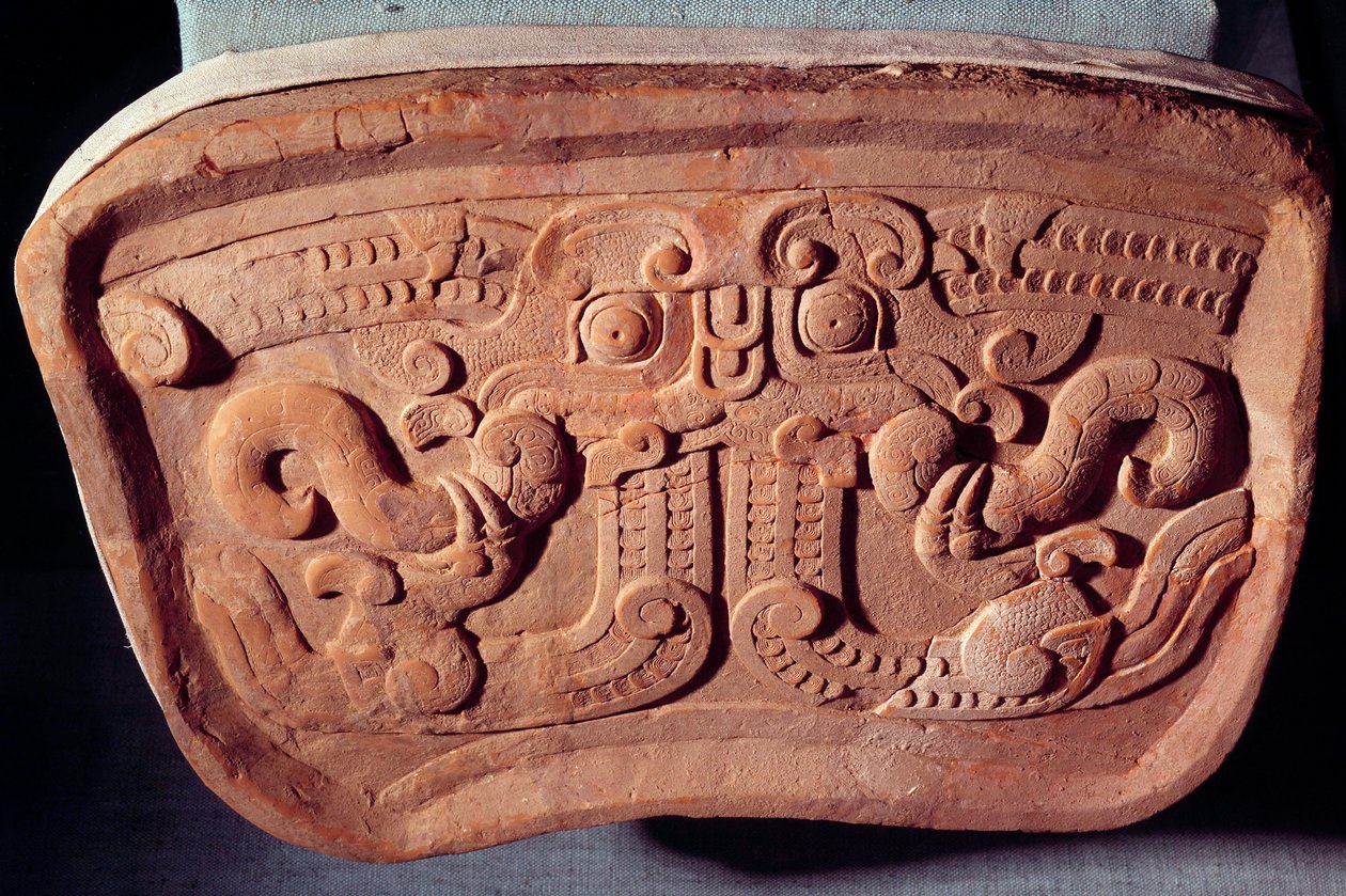 Origineel model van Taotie-masker in terracotta door Warring States period Chinese School
