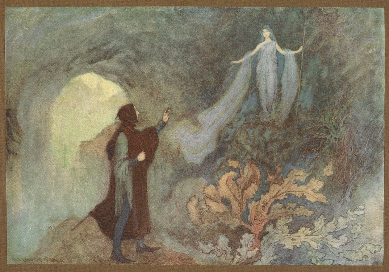 De Fee verschijnt aan de Prins in de Grot, uit Cenerentola door Warwick Goble