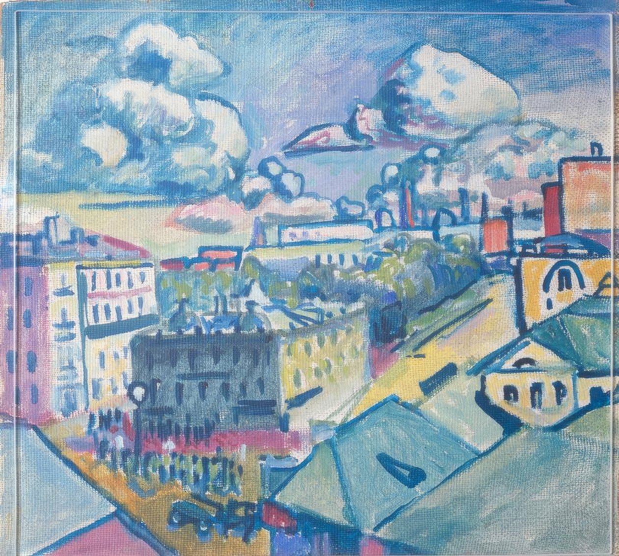 Zubowsky-plein in Moskou vanuit het raam door Wassily Kandinsky