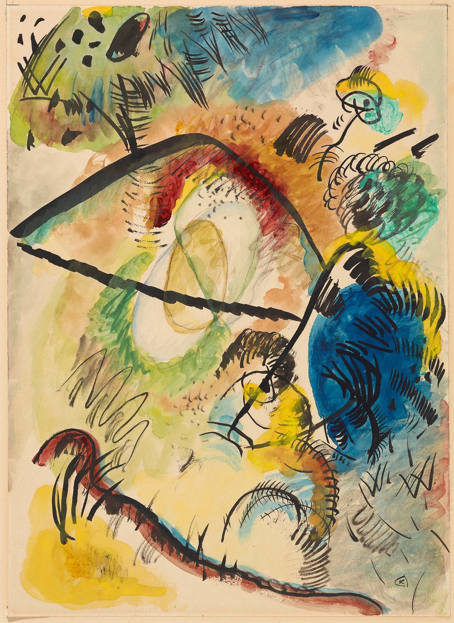 Aquarel IX (met zwarte lijnen) door Wassily Kandinsky