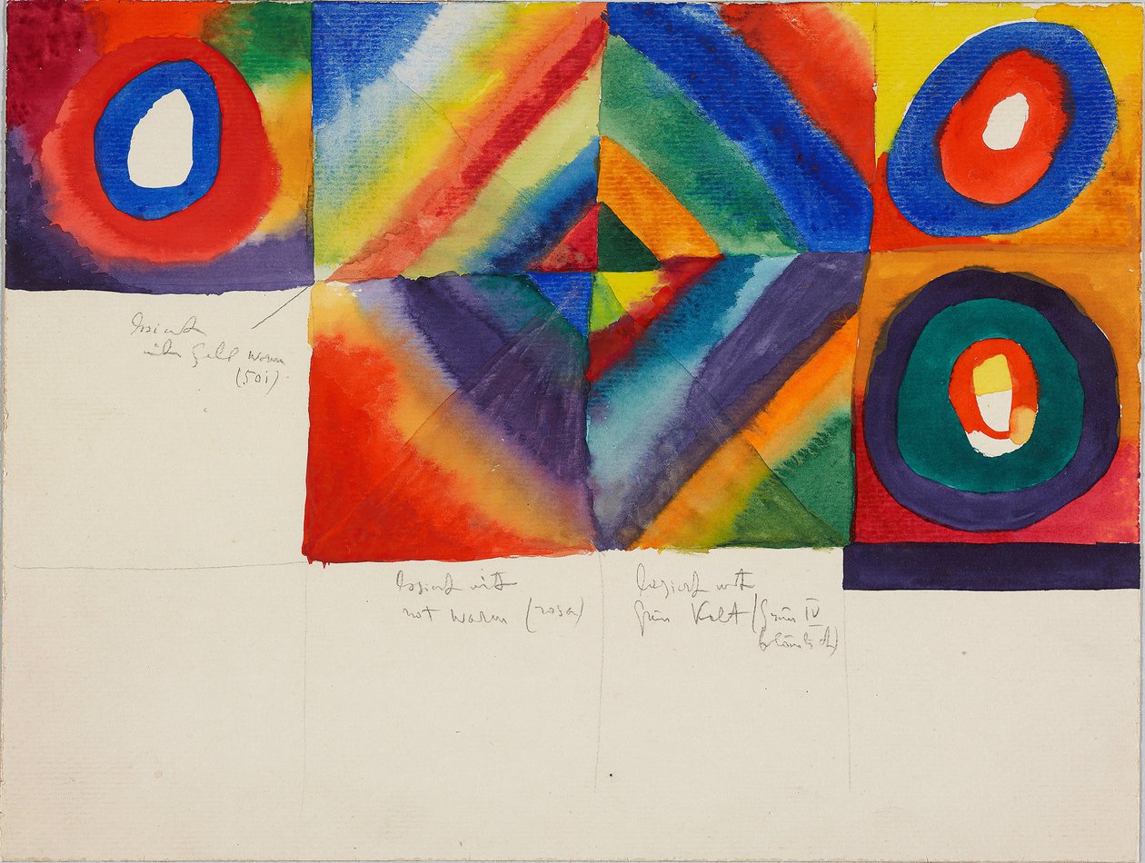 Kleurstudies met informatie over de schildertechniek, 1913 door Wassily Kandinsky