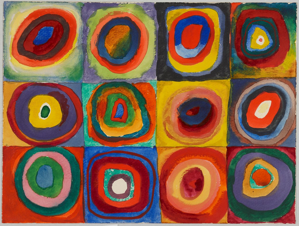 Kleurstudie - vierkanten met concentrische ringen door Wassily Kandinsky
