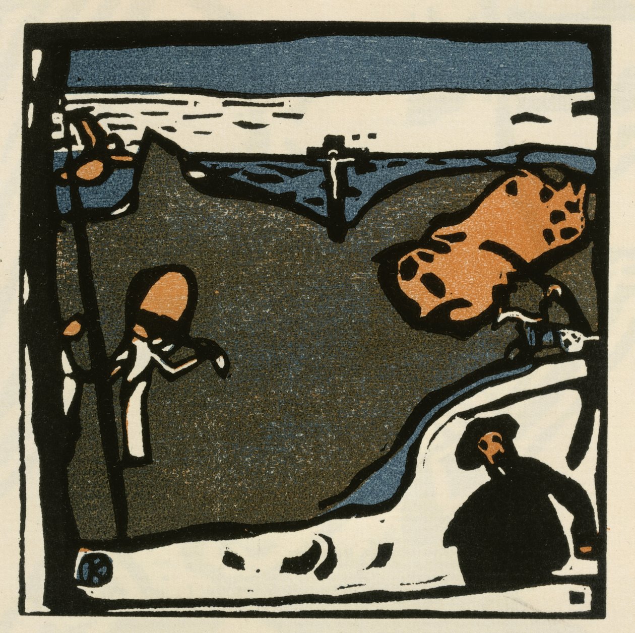 Landschap met figuren en kruisbeeld (blad 49 uit: "Klanken") door Wassily Kandinsky