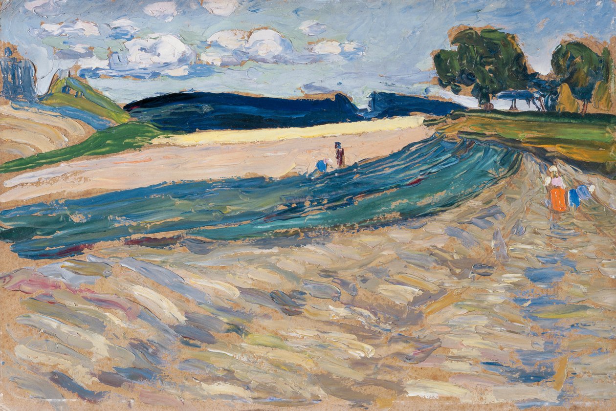 Landschap met een geel veld door Wassily Kandinsky