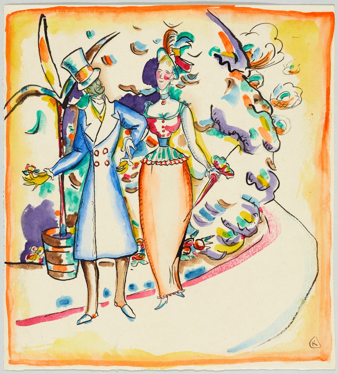 Een wandelend stel in de tuin door Wassily Kandinsky