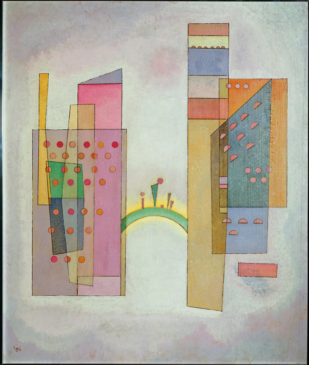De brug (olieverf op karton) door Wassily Kandinsky