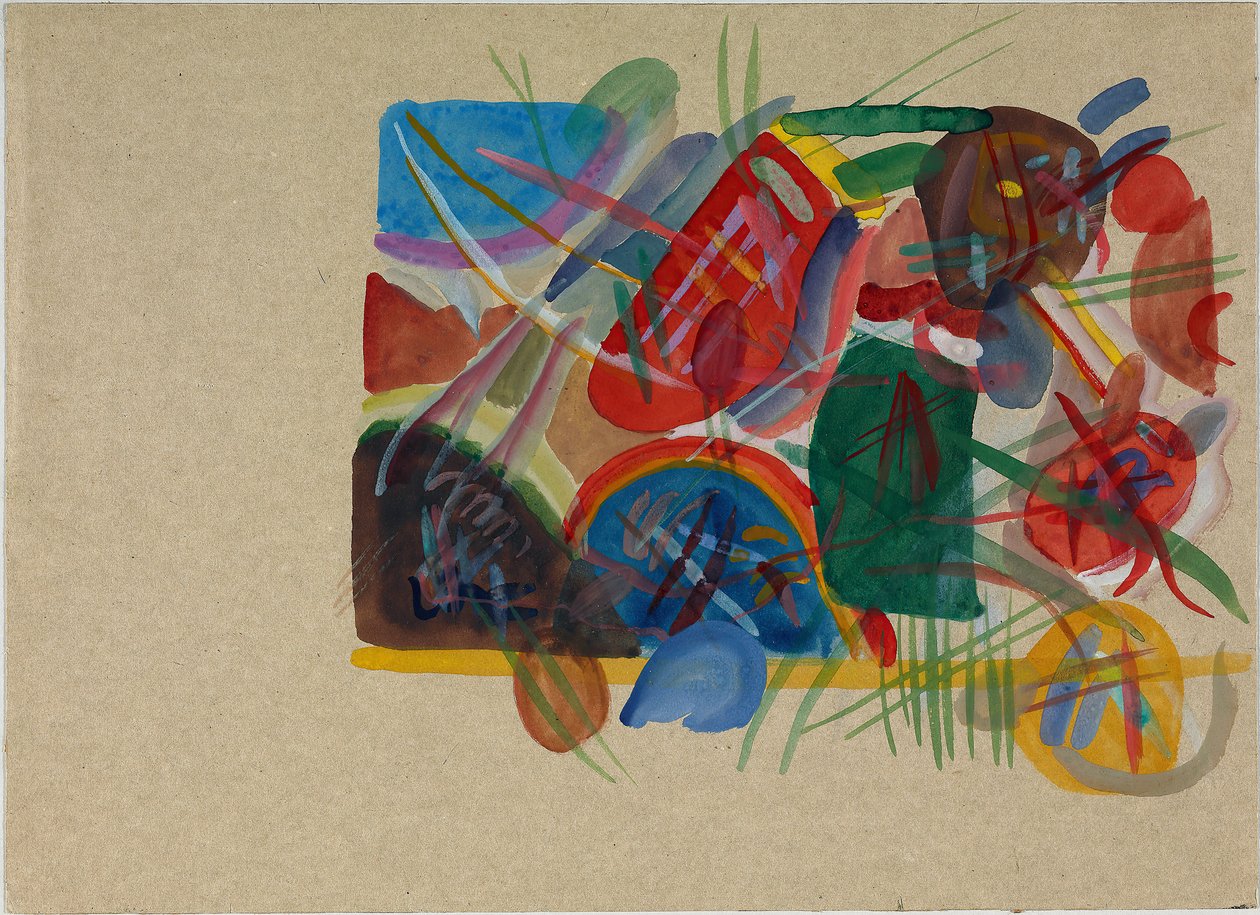Aquarel met bos en regenboog, 1913 door Wassily Kandinsky