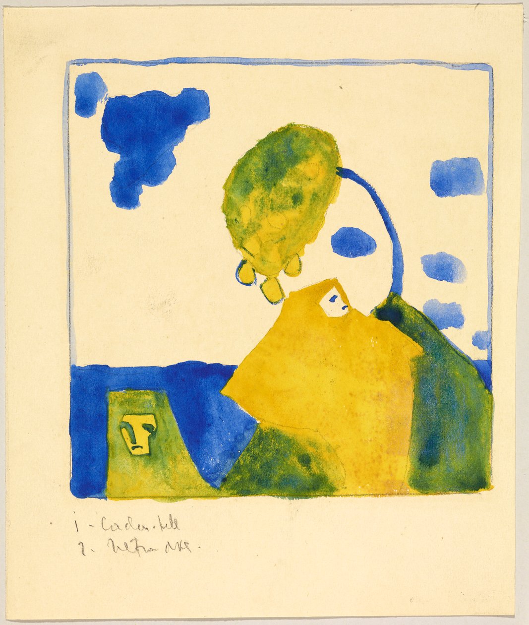 Zwei Gestalten vor Hügel mit Baum door Wassily Kandinsky