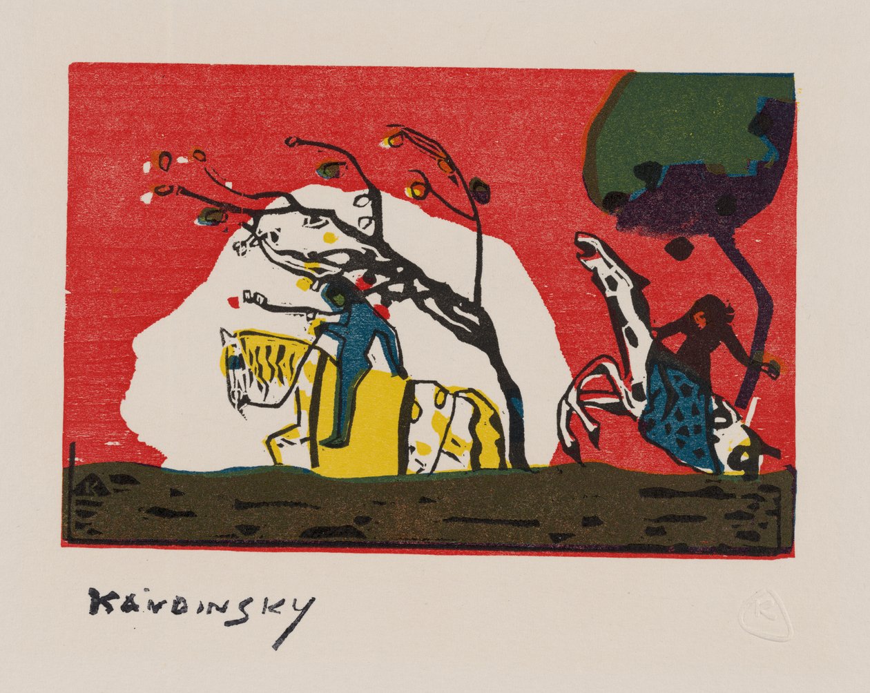 Twee ruiters voor het rode licht door Wassily Kandinsky
