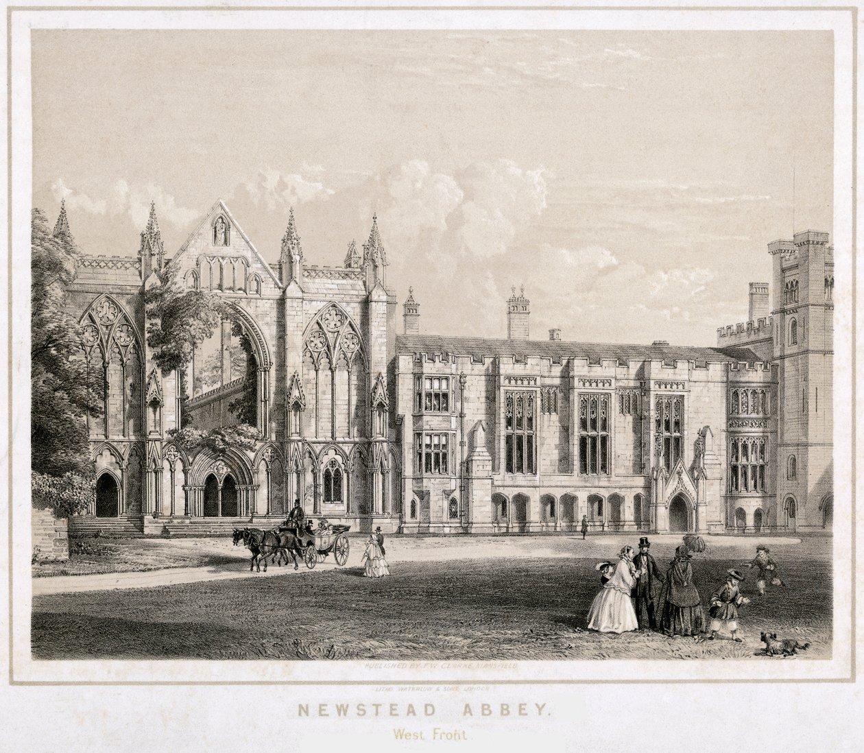 Westelijke aanblik van Newstead Abbey, Nottinghamshire, ca. 1860 door Waterlow and Sons