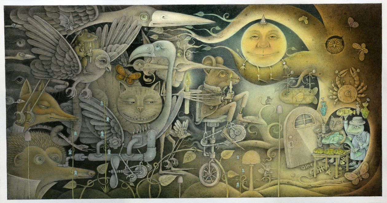 Creatures Appeared Out Of The Dark, 2010 (gemengde techniek op karton) door Wayne Anderson