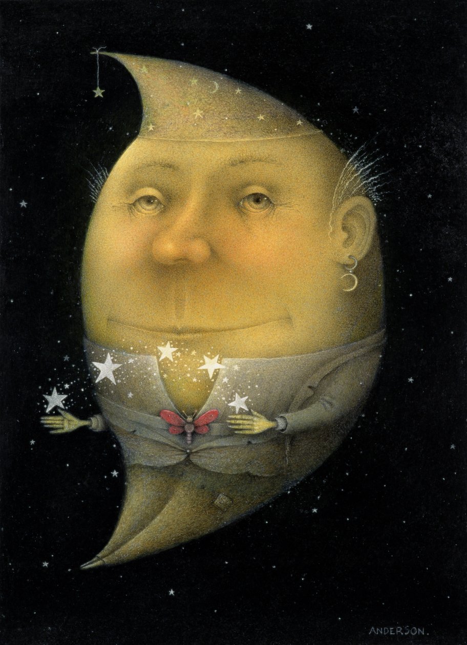 Jonglerende halve maan (potlood en kleurpotlood op papier) (paar van 150068) door Wayne Anderson