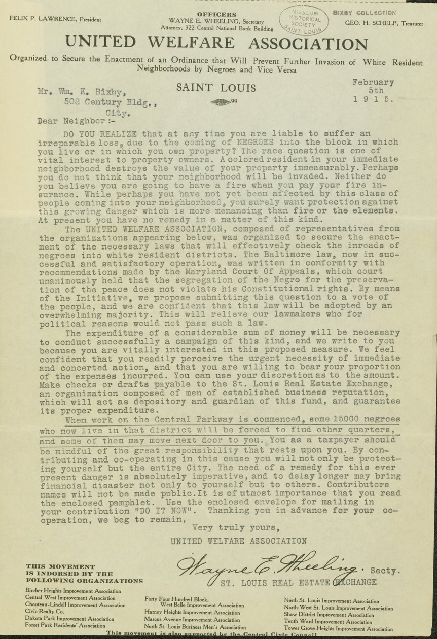 Brief van Wayne E. Wheeling, United Welfare Association, aan Beste Buur, 5 februari 1915 door Wayne E. Wheeling