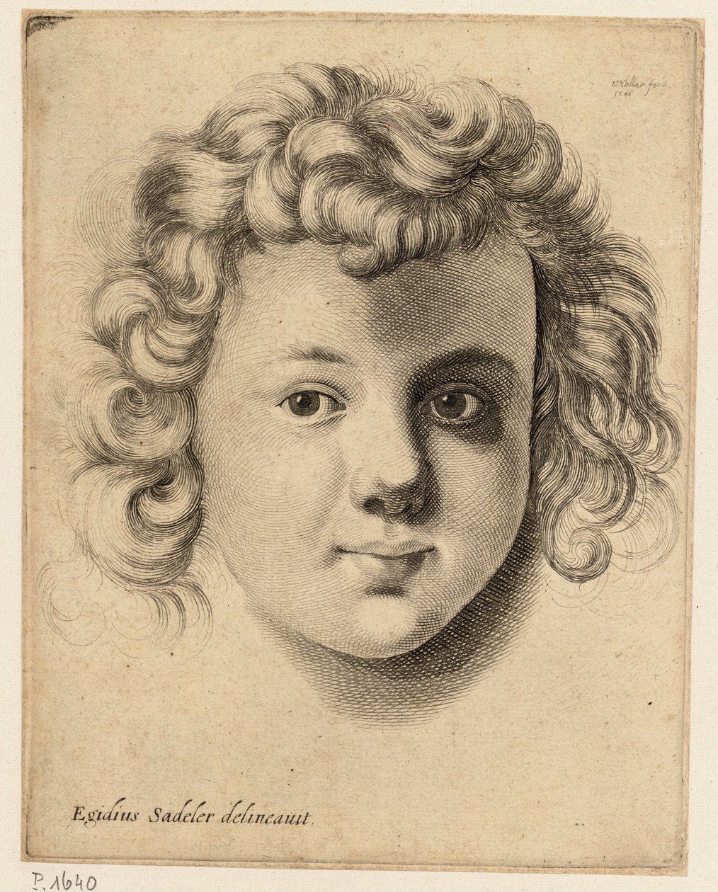 Hoofd van een kind, naar Sadeler door Wenceslaus Hollar