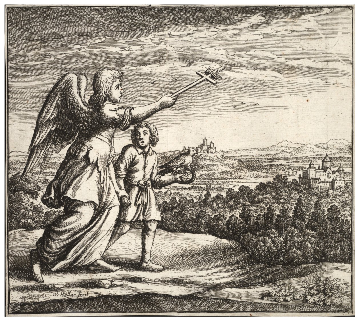 De engelachtige gids. Staat 1 door Wenceslaus Hollar