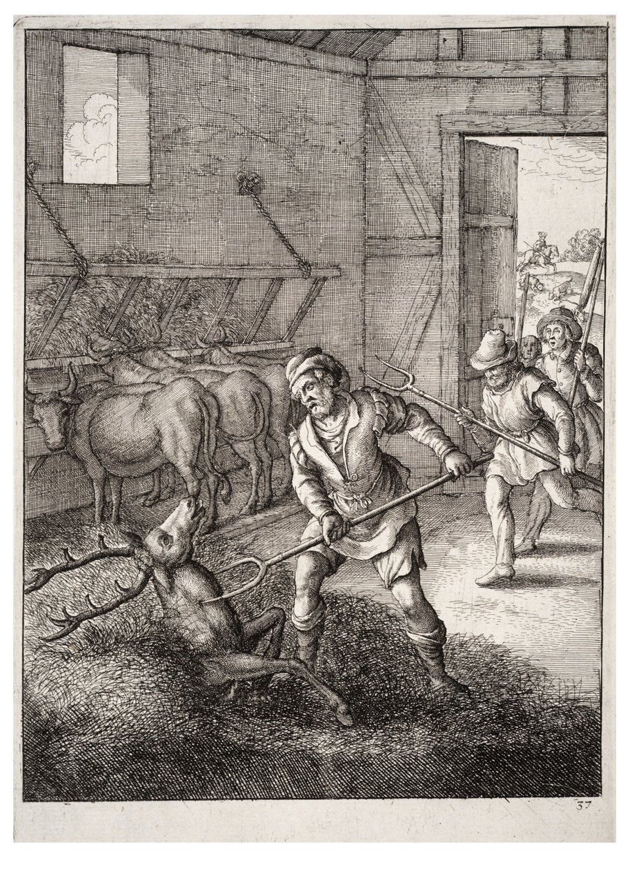 Het hert in de koeienstal door Wenceslaus Hollar