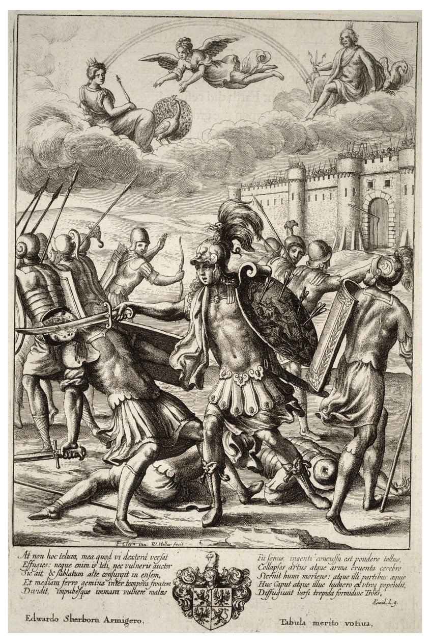 Turnus doodt Pandarus. Staat 2 door Wenceslaus Hollar