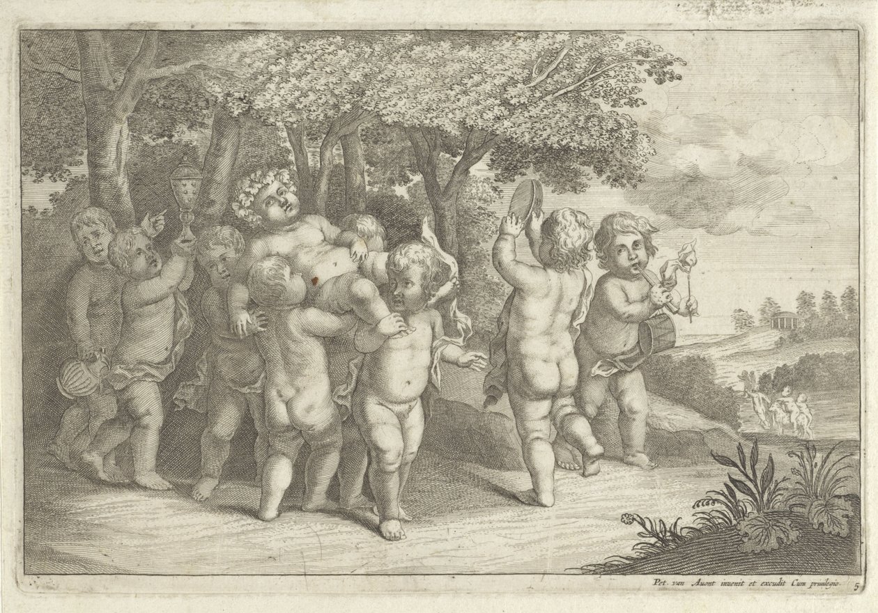 Musicerende en dansende jongetjes dragen een bacchant door Wenceslaus Hollar (rejected attribution)