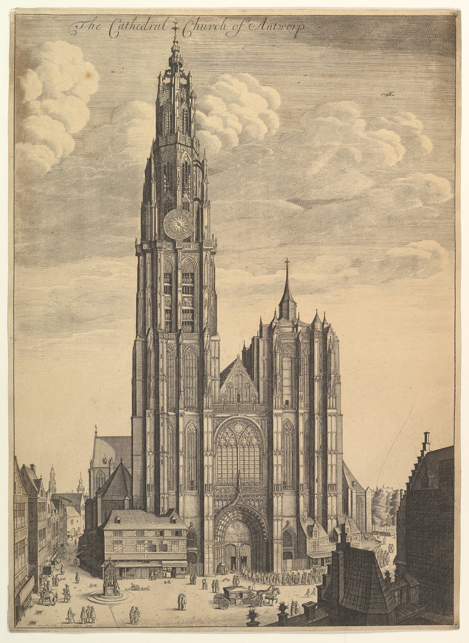 De kathedraal van Antwerpen (Prospectvs Tvrris Ecclesiæ Cathedralis) door Wenceslaus Hollar