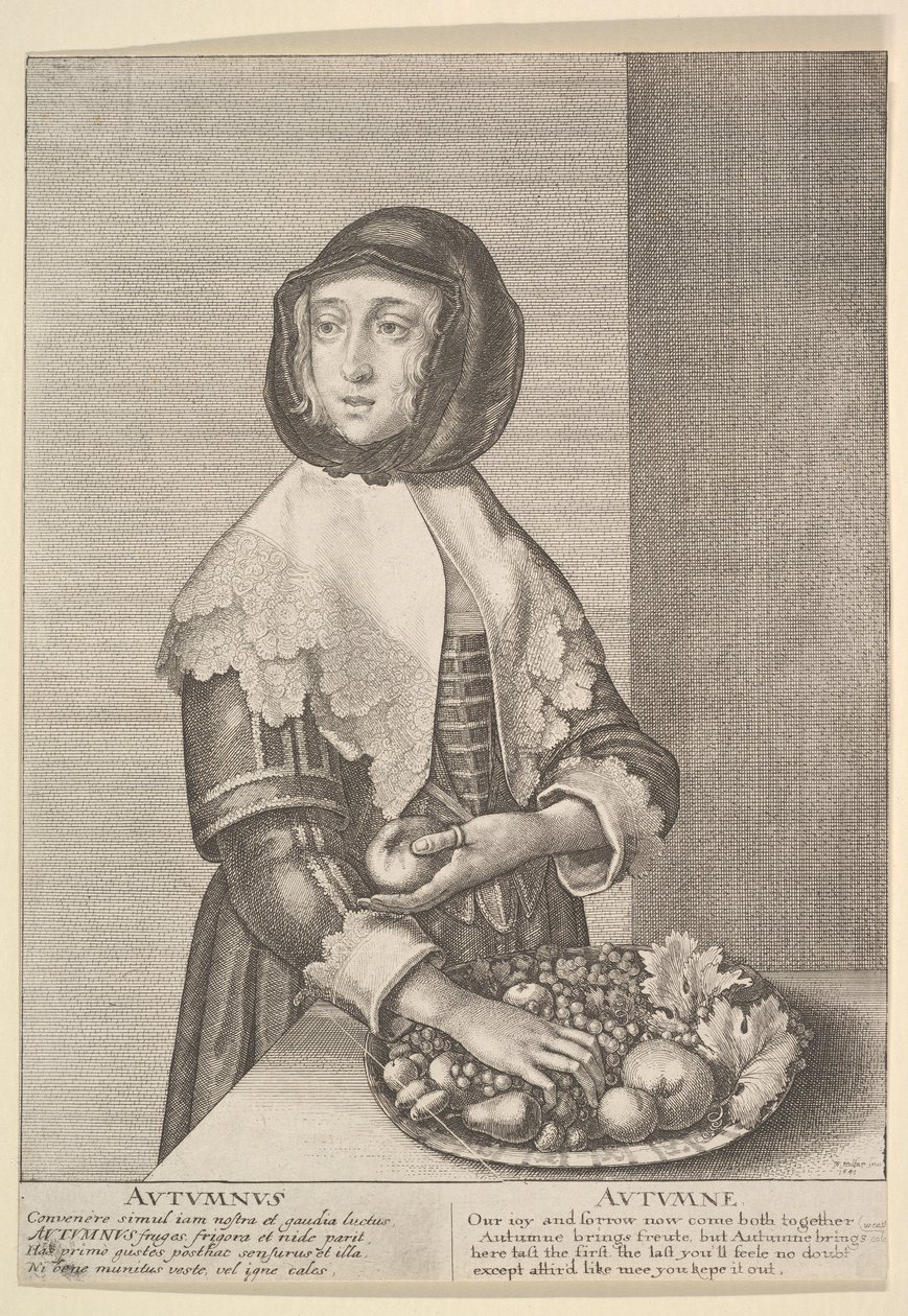 Autumnus - Herfst Driekwart lengte seizoenen, 1641 door Wenceslaus Hollar