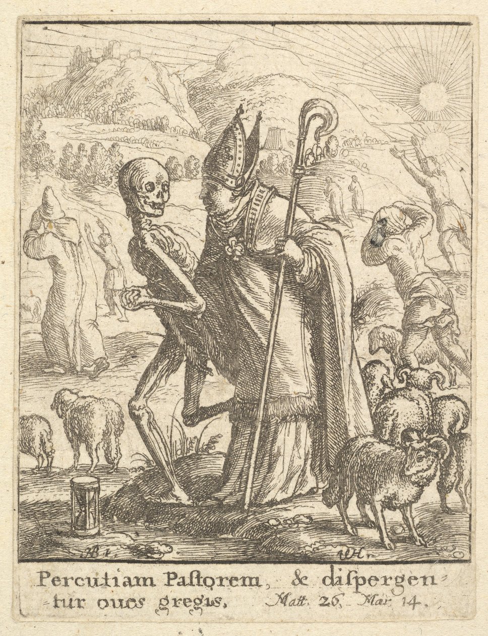 Bisschop, uit De dans van de dood, 1651 door Wenceslaus Hollar