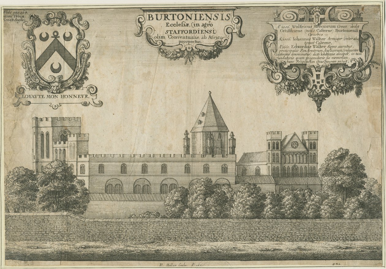 Burton-upon-Trent Abdij: kopergravure, 1661 door Wenceslaus Hollar