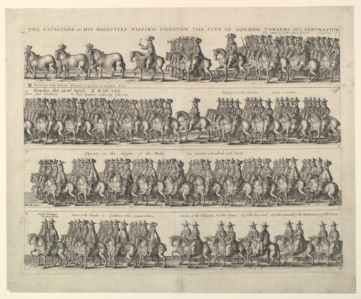 Kroningsprocessie van Karel II door Londen, 1662 door Wenceslaus Hollar