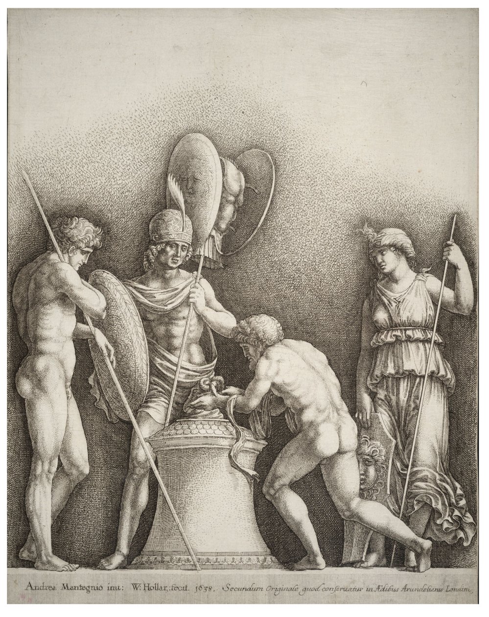 Vier klassieke figuren, naar Mantegna door Wenceslaus Hollar