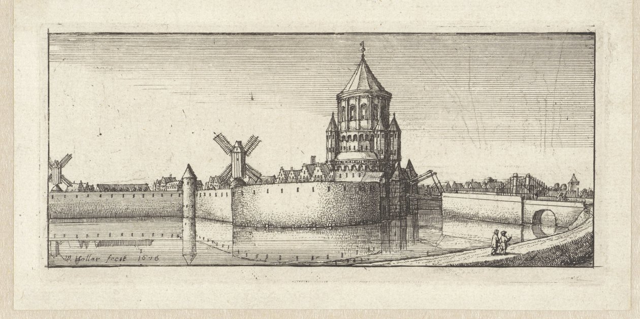 Gezicht op de Kleine Houtpoort te Haarlem door Wenceslaus Hollar