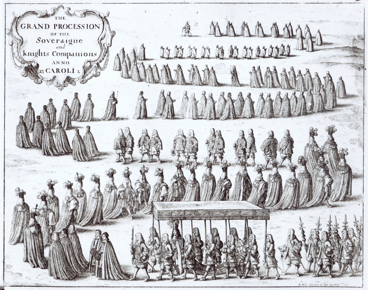 Grote processie van de Soeverein en de Ridders van de Kousenband in Windsor, 1672 door Wenceslaus Hollar