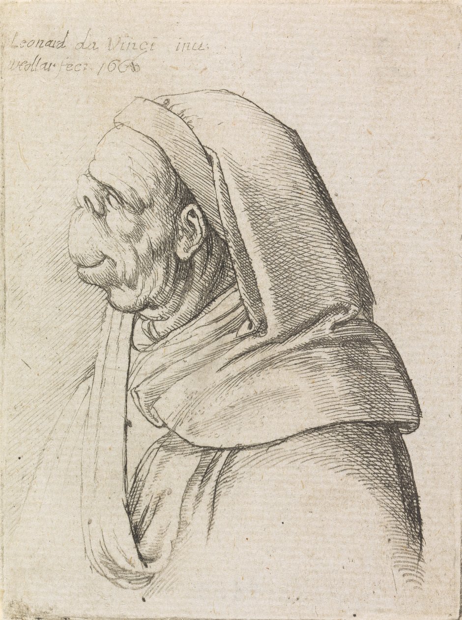 Grotesk Profiel van een Man met een Kap door Wenceslaus Hollar