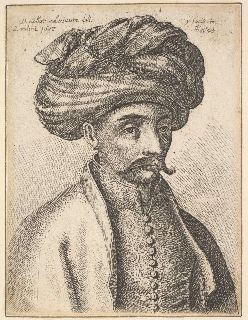 Hoofd en Schouders van een Turk, met een snor en een grote tulband door Wenceslaus Hollar