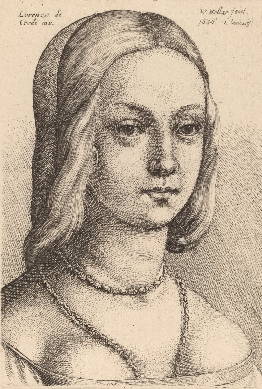 Hoofd van Vrouw die naar Rechts Kijkt door Wenceslaus Hollar