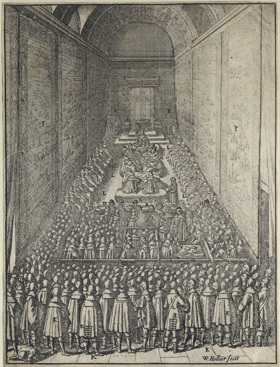 House of Lords, Palace of Westminster in Londen, ca. 1650 (ets) door Wenceslaus Hollar